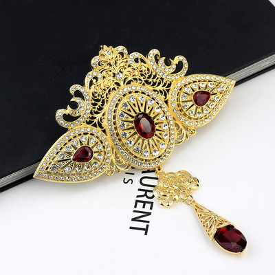 Sunspicems veliki marokanski kaftan broš 18K zlatne boje Alžirski cvijet mladenkin broš Šuplji cvijet Arapski kristalni vjenčani nakit