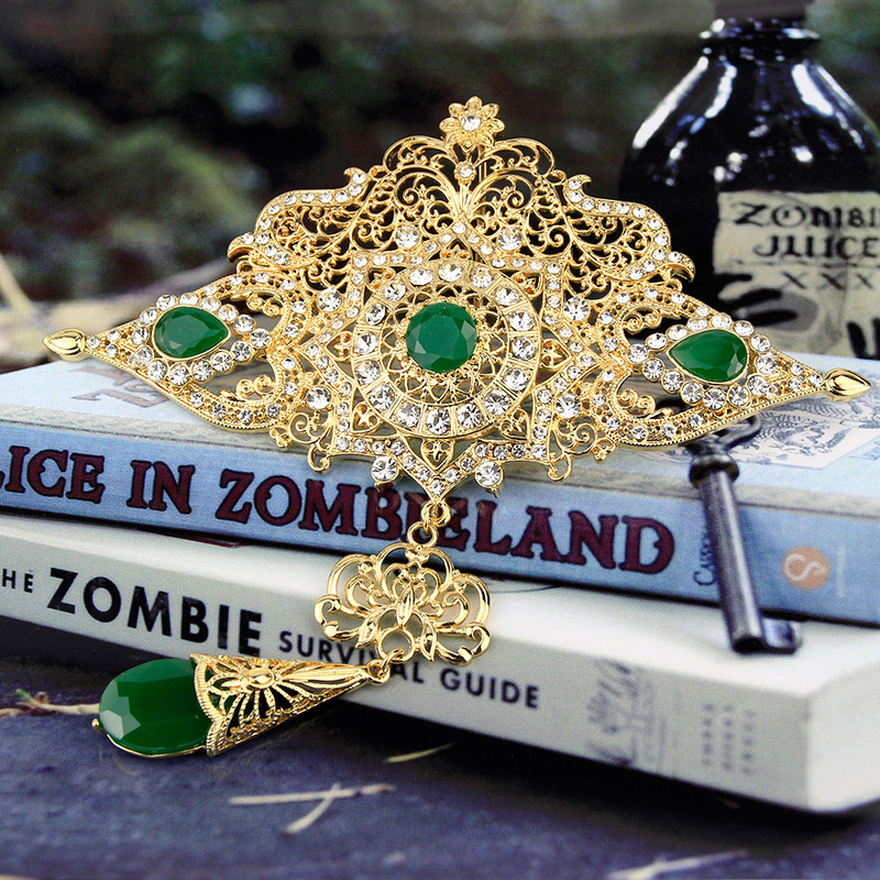 Sunspicems veliki marokanski kaftan broš 18K zlatne boje Alžirski cvijet mladenkin broš Šuplji cvijet Arapski kristalni vjenčani nakit