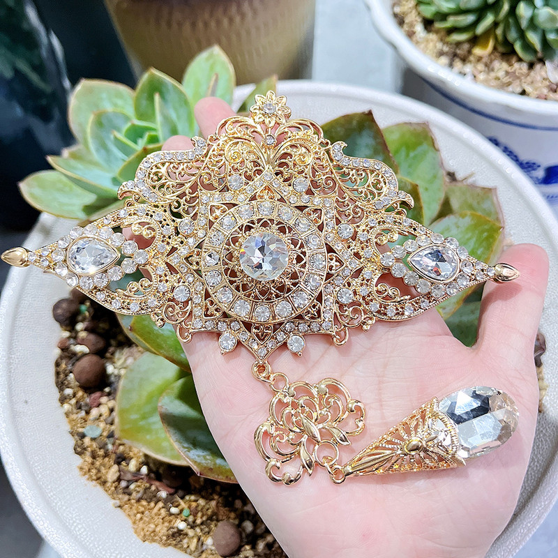 Sunspicems veliki marokanski kaftan broš 18K zlatne boje Alžirski cvijet mladenkin broš Šuplji cvijet Arapski kristalni vjenčani nakit