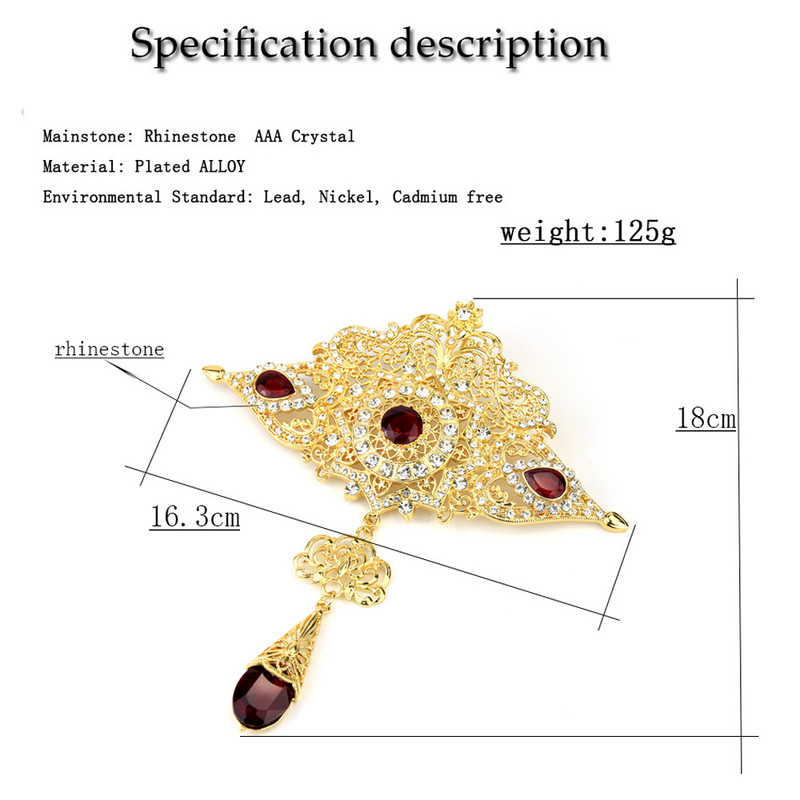 Sunspicems veliki marokanski kaftan broš 18K zlatne boje Alžirski cvijet mladenkin broš Šuplji cvijet Arapski kristalni vjenčani nakit