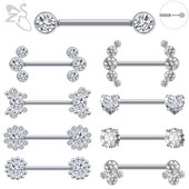 ZS 1 PC Plug-in Style Prsten za bradavice od nehrđajućeg čelika Cvjetno srce CZ Kristalni piercinzi za bradavice za žene Nakit za piercing tijela 14G