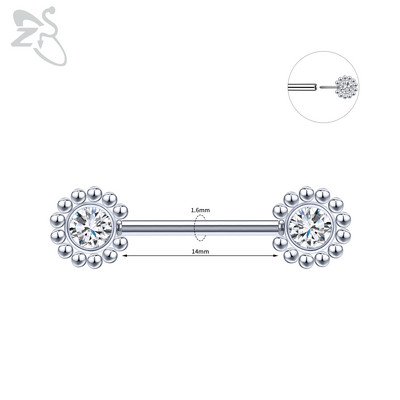 ZS 1 PC Plug-in Style Prsten za bradavice od nehrđajućeg čelika Cvjetno srce CZ Kristalni piercinzi za bradavice za žene Nakit za piercing tijela 14G