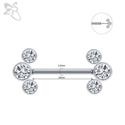ZS 1 PC Plug-in Style Prsten za bradavice od nehrđajućeg čelika Cvjetno srce CZ Kristalni piercinzi za bradavice za žene Nakit za piercing tijela 14G