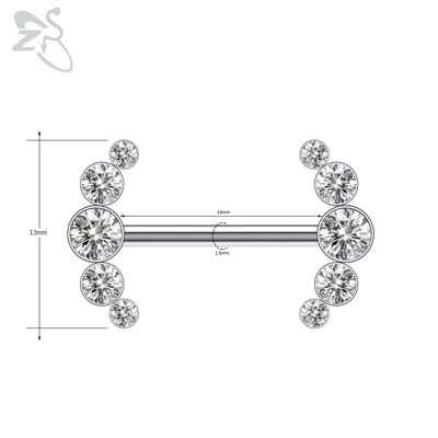 ZS 1 PC Plug-in Style Prsten za bradavice od nehrđajućeg čelika Cvjetno srce CZ Kristalni piercinzi za bradavice za žene Nakit za piercing tijela 14G