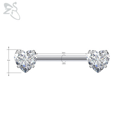 ZS 1 PC Plug-in Style Prsten za bradavice od nehrđajućeg čelika Cvjetno srce CZ Kristalni piercinzi za bradavice za žene Nakit za piercing tijela 14G