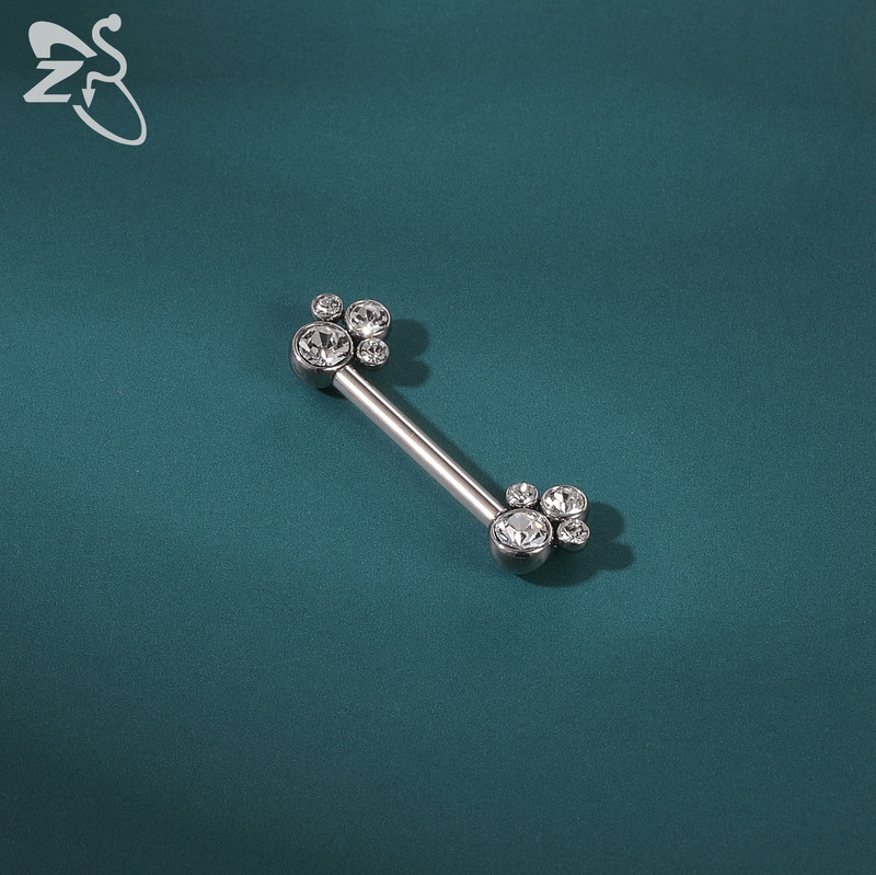 ZS 1 PC Plug-in Style Prsten za bradavice od nehrđajućeg čelika Cvjetno srce CZ Kristalni piercinzi za bradavice za žene Nakit za piercing tijela 14G