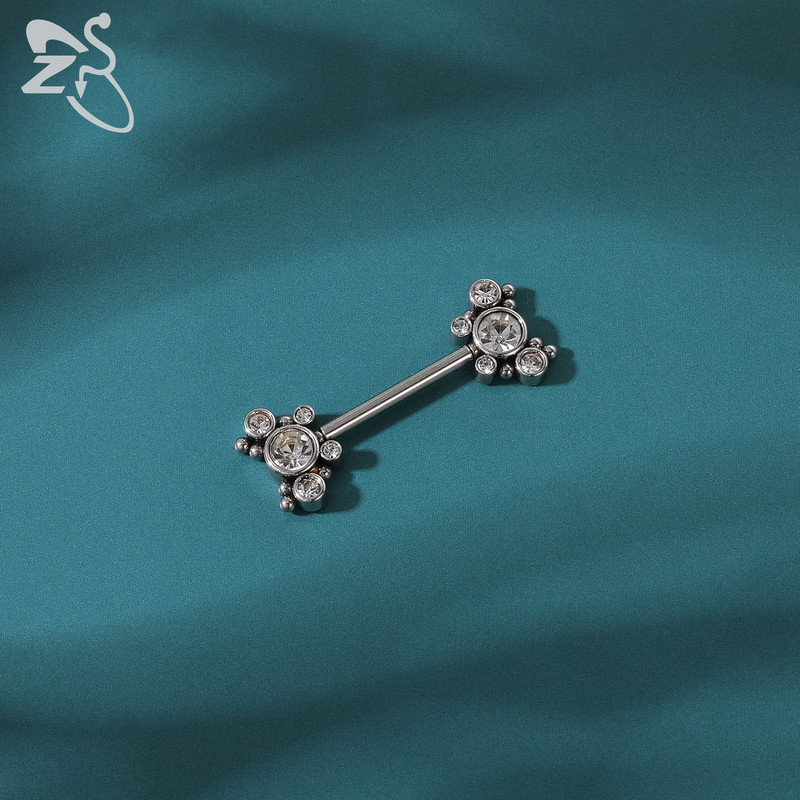 ZS 1 PC Plug-in Style Prsten za bradavice od nehrđajućeg čelika Cvjetno srce CZ Kristalni piercinzi za bradavice za žene Nakit za piercing tijela 14G