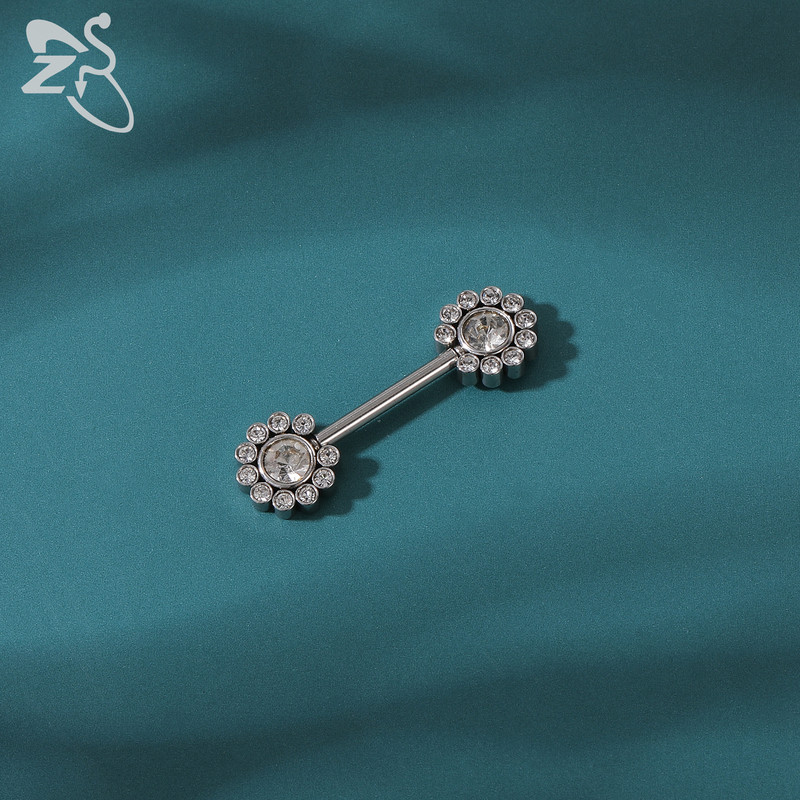 ZS 1 PC Plug-in Style Prsten za bradavice od nehrđajućeg čelika Cvjetno srce CZ Kristalni piercinzi za bradavice za žene Nakit za piercing tijela 14G