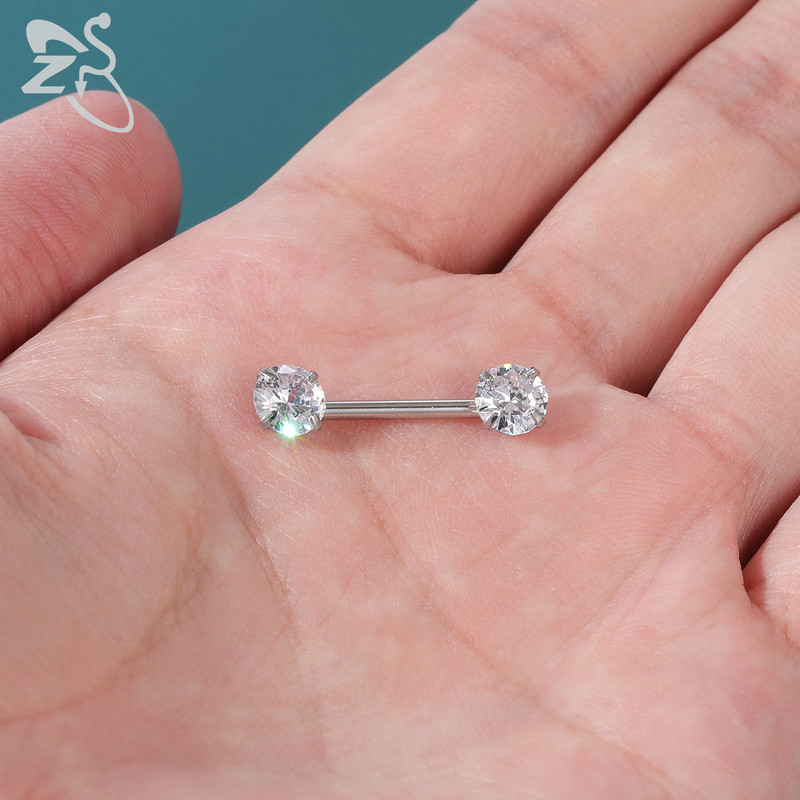 ZS 1 PC Plug-in Style Prsten za bradavice od nehrđajućeg čelika Cvjetno srce CZ Kristalni piercinzi za bradavice za žene Nakit za piercing tijela 14G