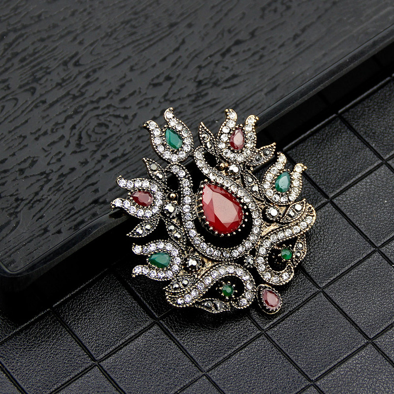 Sunspicems Vintage turcesc femei lalele broșă ace de culoare auriu antic flori rășină bijuterii eșarfă hijab ace cadou de banchet boho
