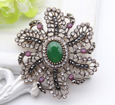 Broșă turcească de epocă pentru femei, culoare aurie antică, broșe cu flori rotunde, broșe, bijuterii etnice, ace de rever pentru hijab