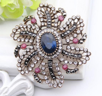 Broșă turcească de epocă pentru femei, culoare aurie antică, broșe cu flori rotunde, broșe, bijuterii etnice, ace de rever pentru hijab