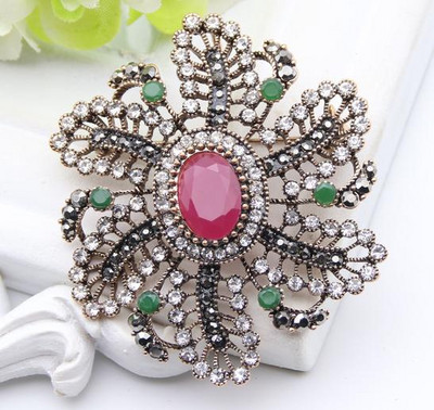 Broșă turcească de epocă pentru femei, culoare aurie antică, broșe cu flori rotunde, broșe, bijuterii etnice, ace de rever pentru hijab
