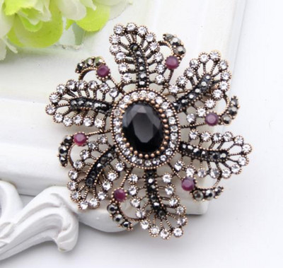 Broșă turcească de epocă pentru femei, culoare aurie antică, broșe cu flori rotunde, broșe, bijuterii etnice, ace de rever pentru hijab