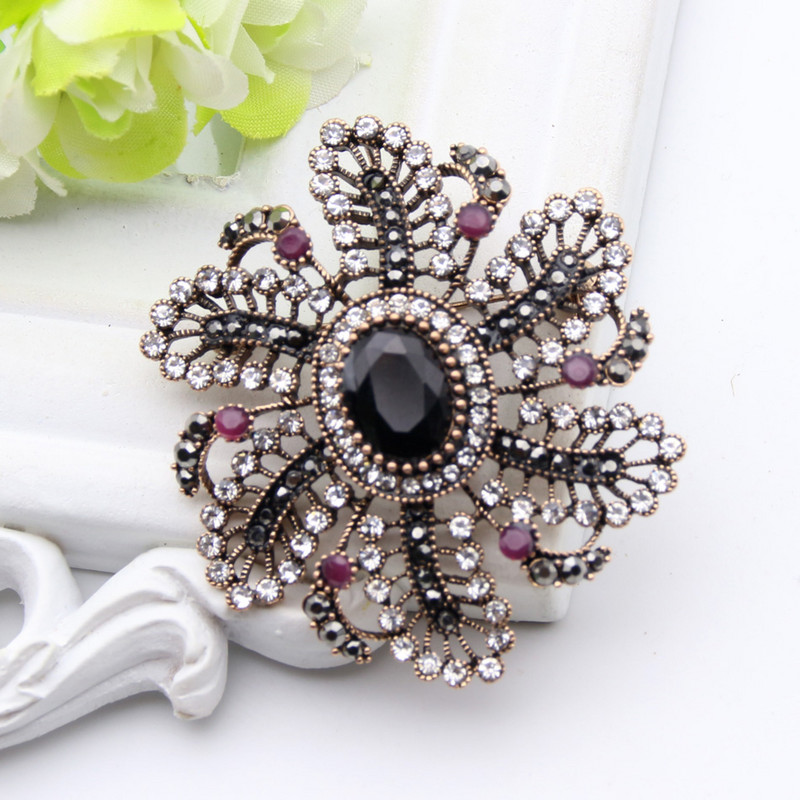 Broșă turcească de epocă pentru femei, culoare aurie antică, broșe cu flori rotunde, broșe, bijuterii etnice, ace de rever pentru hijab