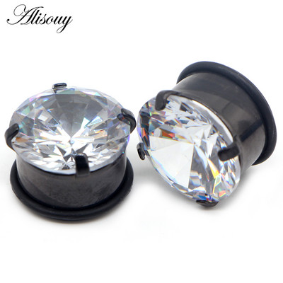 Alisouy 2 buc 5mm-20mm dopuri de ureche simple tunel zircon cercei expansor pentru urechi targă Oreja calibre Piercing bijuterii pentru corp