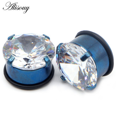 Alisouy 2 buc 5mm-20mm dopuri de ureche simple tunel zircon cercei expansor pentru urechi targă Oreja calibre Piercing bijuterii pentru corp