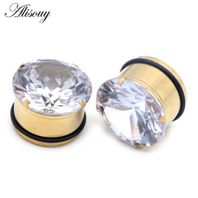 Alisouy 2 buc 5mm-20mm dopuri de ureche simple tunel zircon cercei expansor pentru urechi targă Oreja calibre Piercing bijuterii pentru corp
