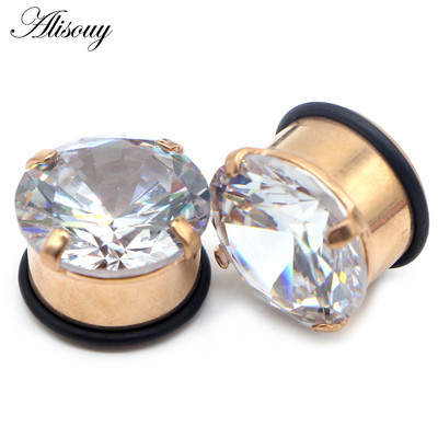 Alisouy 2 buc 5mm-20mm dopuri de ureche simple tunel zircon cercei expansor pentru urechi targă Oreja calibre Piercing bijuterii pentru corp