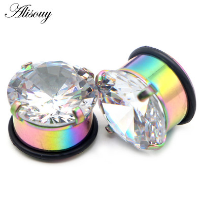 Alisouy 2 buc 5mm-20mm dopuri de ureche simple tunel zircon cercei expansor pentru urechi targă Oreja calibre Piercing bijuterii pentru corp