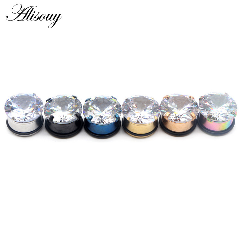 Alisouy 2 buc 5mm-20mm dopuri de ureche simple tunel zircon cercei expansor pentru urechi targă Oreja calibre Piercing bijuterii pentru corp