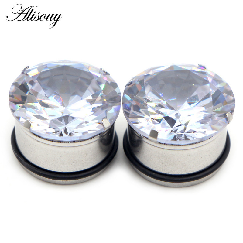 Alisouy 2 buc 5mm-20mm dopuri de ureche simple tunel zircon cercei expansor pentru urechi targă Oreja calibre Piercing bijuterii pentru corp