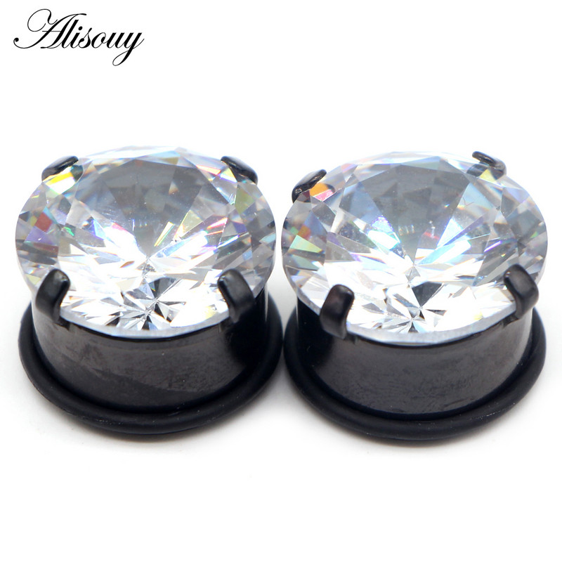 Alisouy 2 buc 5mm-20mm dopuri de ureche simple tunel zircon cercei expansor pentru urechi targă Oreja calibre Piercing bijuterii pentru corp