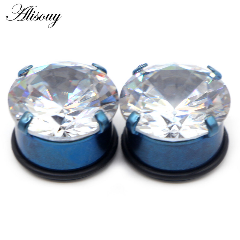 Alisouy 2 buc 5mm-20mm dopuri de ureche simple tunel zircon cercei expansor pentru urechi targă Oreja calibre Piercing bijuterii pentru corp
