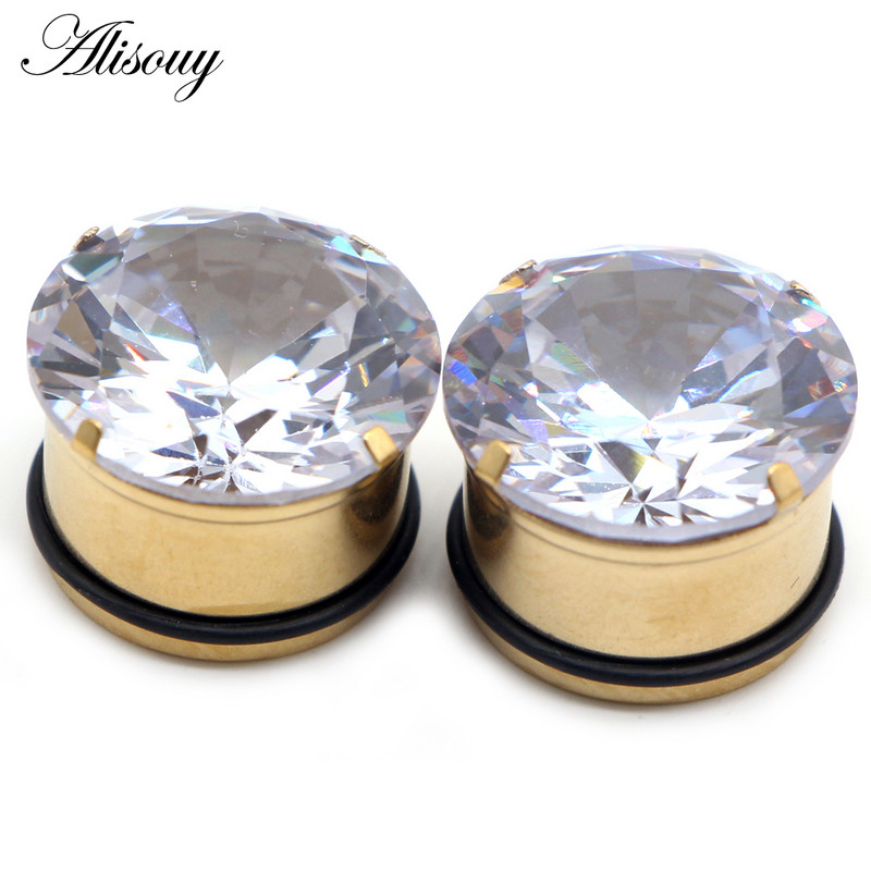 Alisouy 2 buc 5mm-20mm dopuri de ureche simple tunel zircon cercei expansor pentru urechi targă Oreja calibre Piercing bijuterii pentru corp