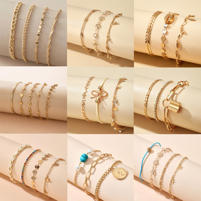 Tocona Brațe de gleznă cu frunze de stras transparent pentru femei, vară, stea cu cochilii, cu mai multe straturi, napolitană, accesorii de bijuterii boeme