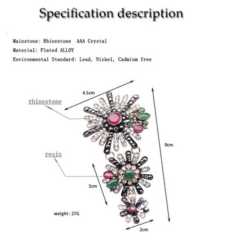 Sunspicems Винтидж турска брошка Игла Пълен планински кристал Античен златен цвят Цветен корсаж Етнически сватбени бижута Банкет Подарък