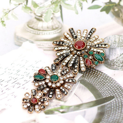 Sunspicems Broșă turcească de epocă Pin cu stras complet Corsaj de flori de culoare aurie antică Bijuterii de nuntă etnice Cadou de banchet