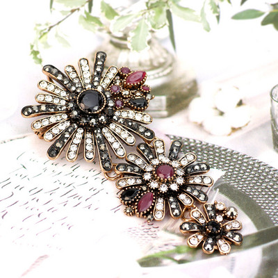 Sunspicems Broșă turcească de epocă Pin cu stras complet Corsaj de flori de culoare aurie antică Bijuterii de nuntă etnice Cadou de banchet