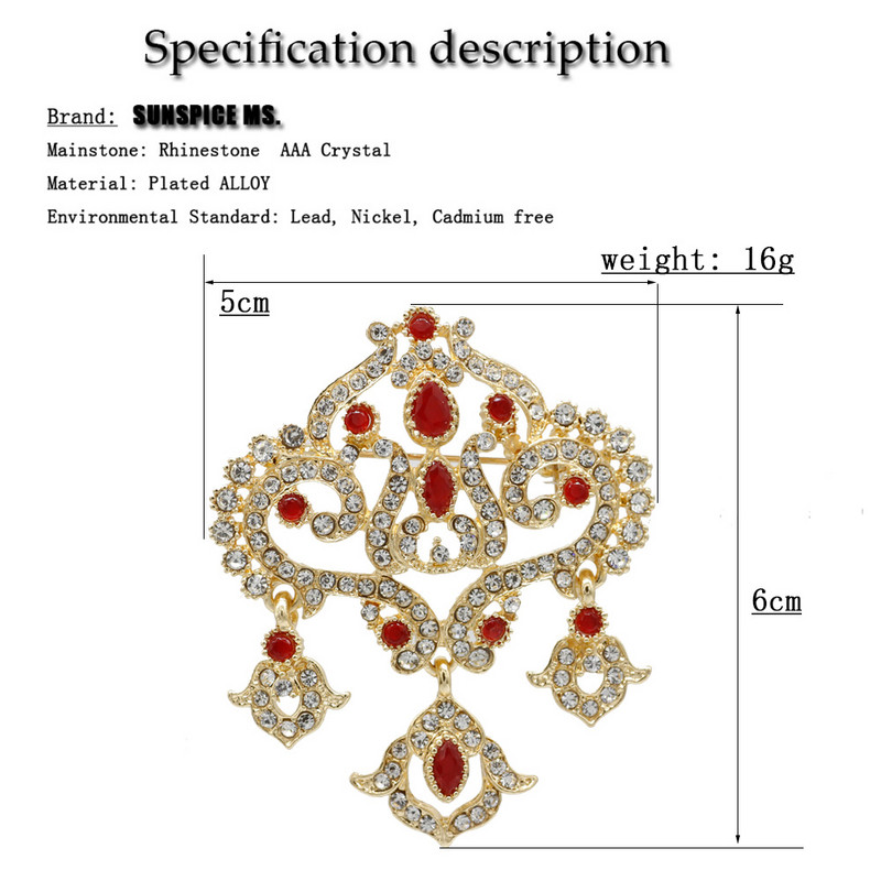 Sunspicems Algeria Maroc Broșă pentru femei de culoare aurie Broșă de nuntă etnică Bijuterii Caftan Hijab Broșe cu flori Corsaj Cadouri
