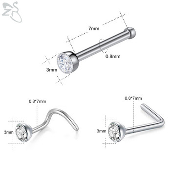 ZS 20бр./лот 20G комплект цветни пръстени за нос Пиърсинг за нос от неръждаема стомана 3MM кръгъл CZ Crystal Gem Bone Retainer Бижута за пиърсинг