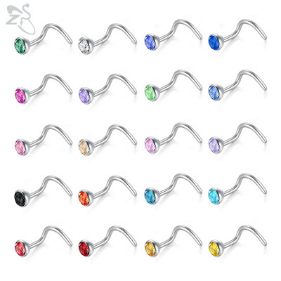 ZS 20 buc/lot 20G Set de inele colorate pentru nas Piercinguri pentru nas din oțel inoxidabil 3MM rotund CZ Bijuterii de fixare a osului Bijuterii pentru piercing