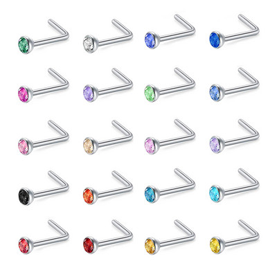 ZS 20 buc/lot 20G Set de inele colorate pentru nas Piercinguri pentru nas din oțel inoxidabil 3MM rotund CZ Bijuterii de fixare a osului Bijuterii pentru piercing