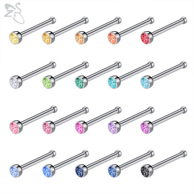 ZS 20 buc/lot 20G Set de inele colorate pentru nas Piercinguri pentru nas din oțel inoxidabil 3MM rotund CZ Bijuterii de fixare a osului Bijuterii pentru piercing