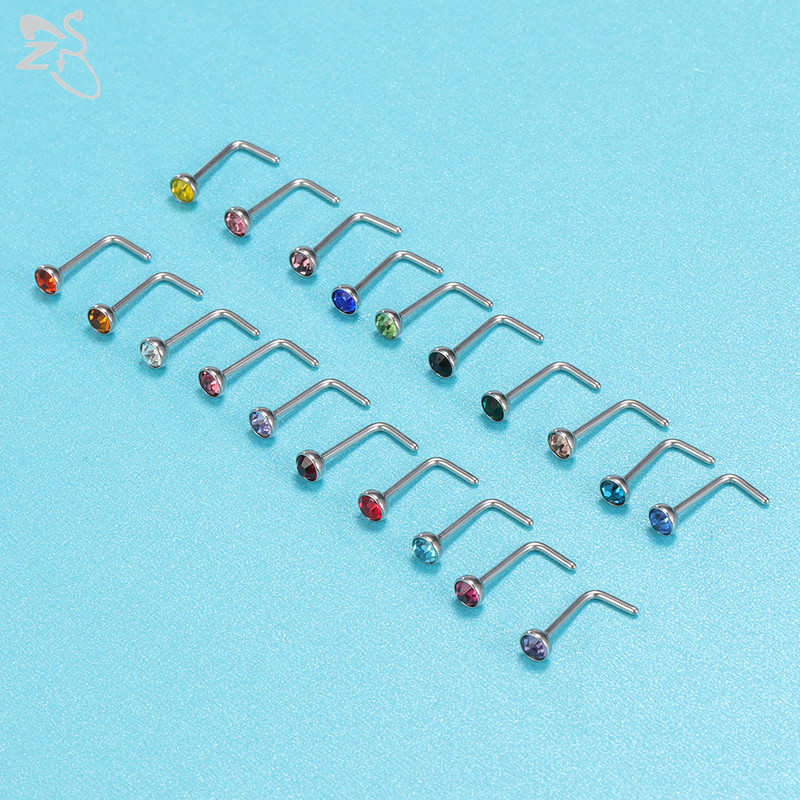 ZS 20 buc/lot 20G Set de inele colorate pentru nas Piercinguri pentru nas din oțel inoxidabil 3MM rotund CZ Bijuterii de fixare a osului Bijuterii pentru piercing