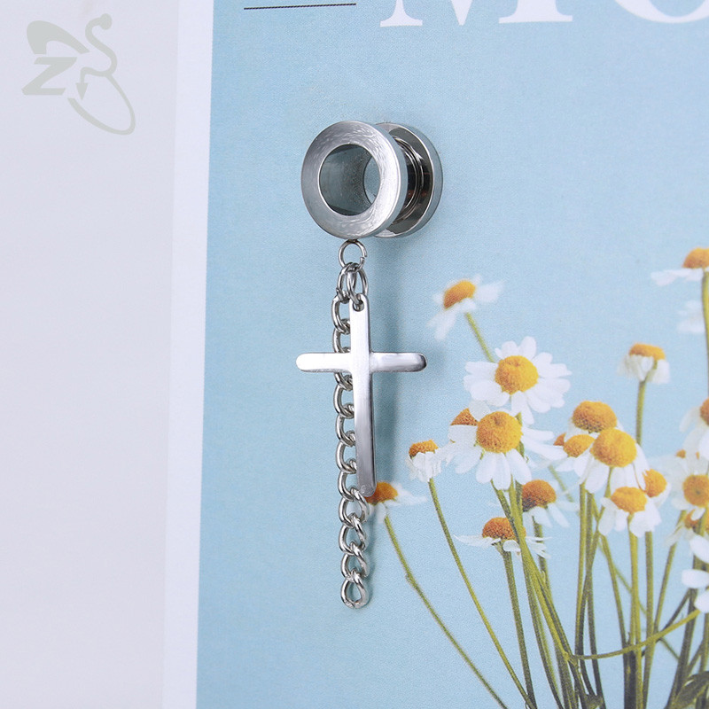 ZS 5-20mm dopuri pentru tunelul urechii din oțel inoxidabil 2 buc. Pandantive cu ciucuri în cruce, expansiune pentru urechi, bijuterii pentru piercing în corp pentru femei