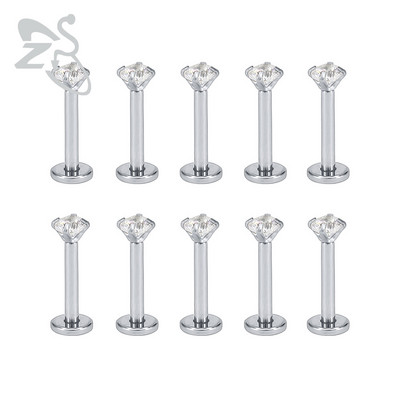 ZS 10 buc/lot rotund CZ Crystal Inel pentru buze din oțel inoxidabil 16g Labret Monore Medusa Piercing Ureche Tragus Helix Piercing 6/8/10/12MM