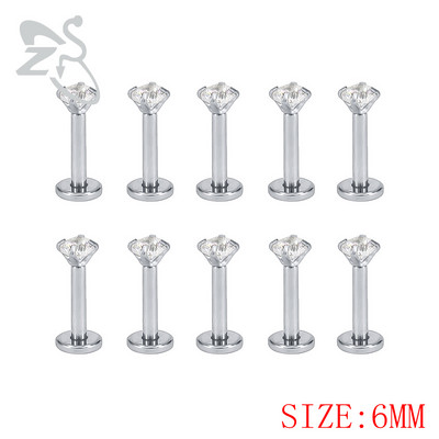 ZS 10 buc/lot rotund CZ Crystal Inel pentru buze din oțel inoxidabil 16g Labret Monore Medusa Piercing Ureche Tragus Helix Piercing 6/8/10/12MM