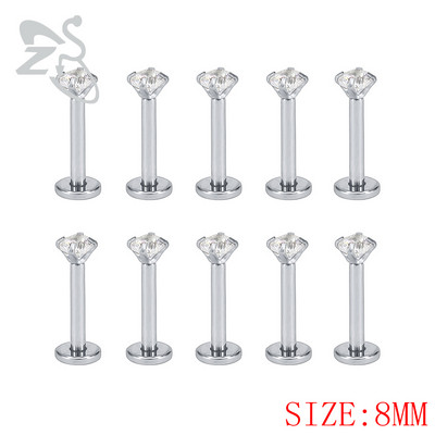 ZS 10 buc/lot rotund CZ Crystal Inel pentru buze din oțel inoxidabil 16g Labret Monore Medusa Piercing Ureche Tragus Helix Piercing 6/8/10/12MM