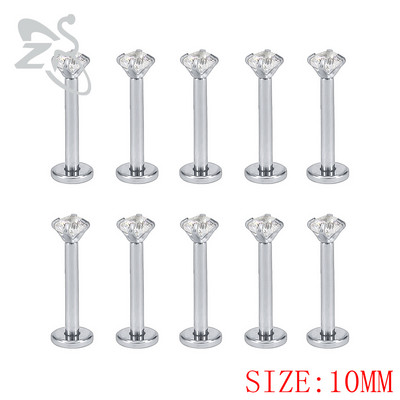ZS 10 buc/lot rotund CZ Crystal Inel pentru buze din oțel inoxidabil 16g Labret Monore Medusa Piercing Ureche Tragus Helix Piercing 6/8/10/12MM