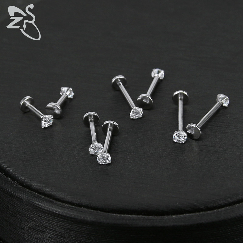 ZS 10 buc/lot rotund CZ Crystal Inel pentru buze din oțel inoxidabil 16g Labret Monore Medusa Piercing Ureche Tragus Helix Piercing 6/8/10/12MM