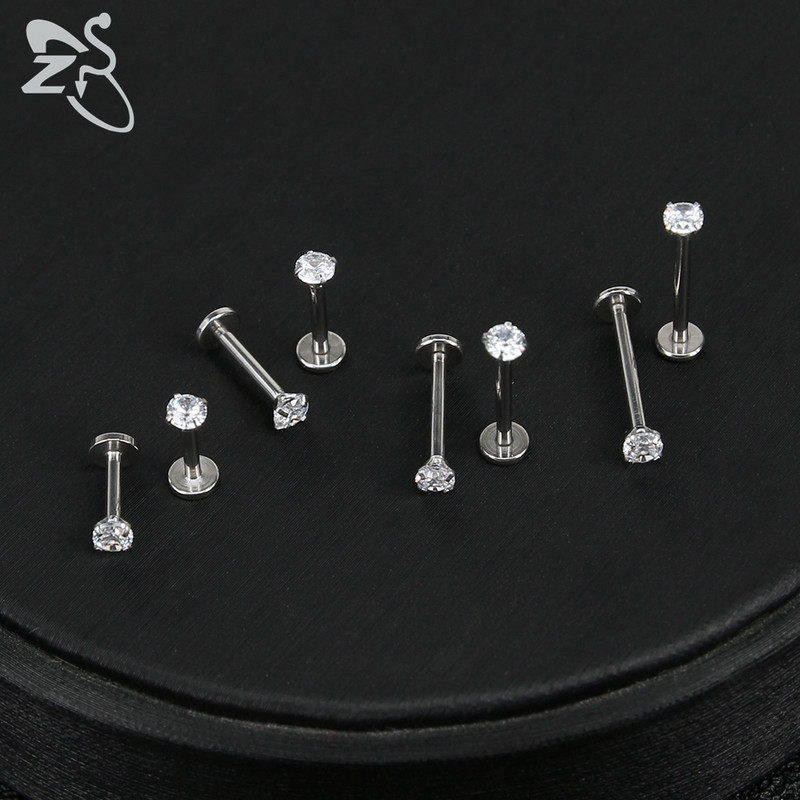 ZS 10 buc/lot rotund CZ Crystal Inel pentru buze din oțel inoxidabil 16g Labret Monore Medusa Piercing Ureche Tragus Helix Piercing 6/8/10/12MM