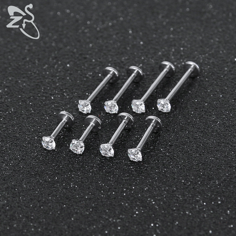 ZS 10 buc/lot rotund CZ Crystal Inel pentru buze din oțel inoxidabil 16g Labret Monore Medusa Piercing Ureche Tragus Helix Piercing 6/8/10/12MM