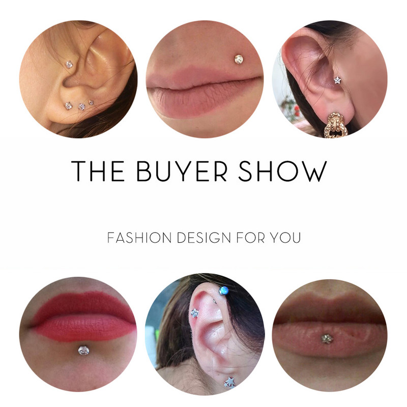 ZS 10 buc/lot rotund CZ Crystal Inel pentru buze din oțel inoxidabil 16g Labret Monore Medusa Piercing Ureche Tragus Helix Piercing 6/8/10/12MM