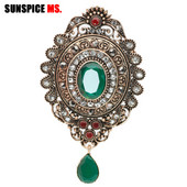 SUNSPICE-MS Broșă de epocă Ace pentru femei de culoare aurie antică, picătură de apă, pandantiv din rășină, bijuterii etnice de nuntă, eșarfă cu rever, corsaj