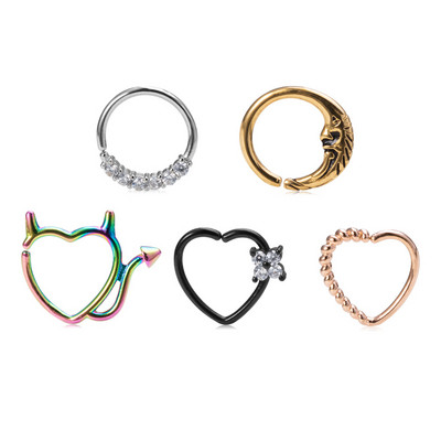 1PC Inimă Luna Alamă Zircon Inel pentru nas Cerc de cupru Daith Tragus Cartilaj Cercei Cercei Septum Piercing Bijuterii pentru femei